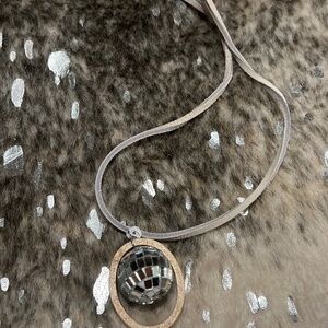 Handmaid leather strap disco ball necklace